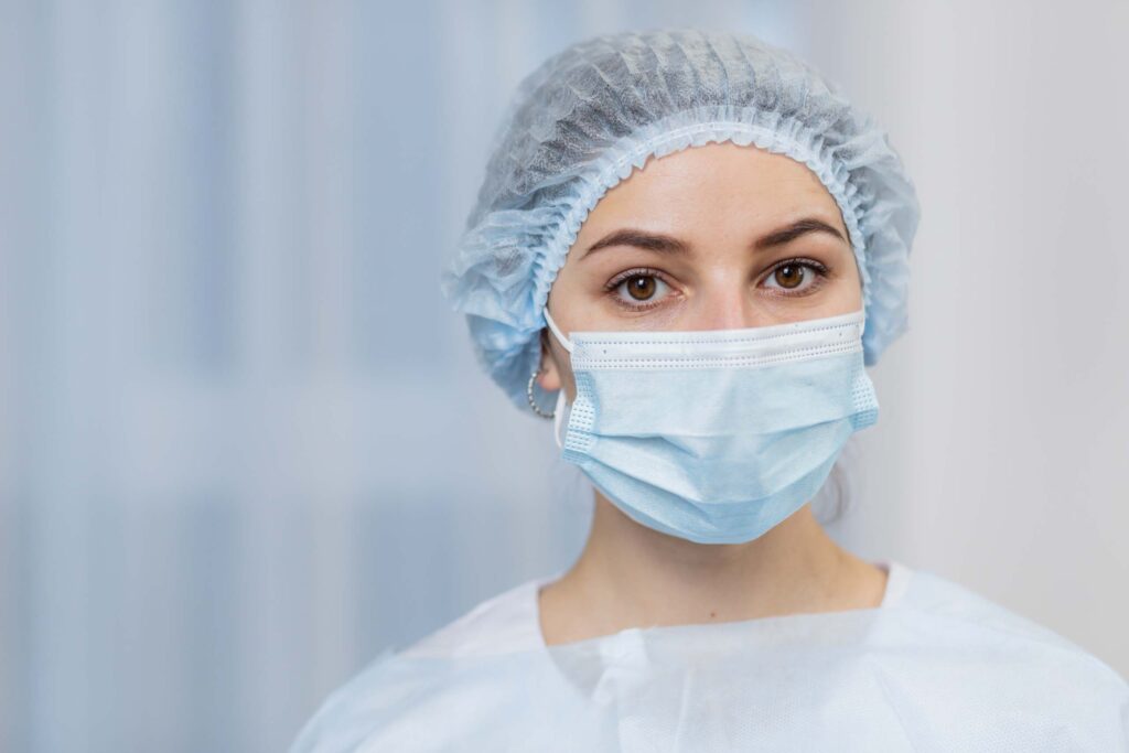 close up portrait of surgeon wearing a mask